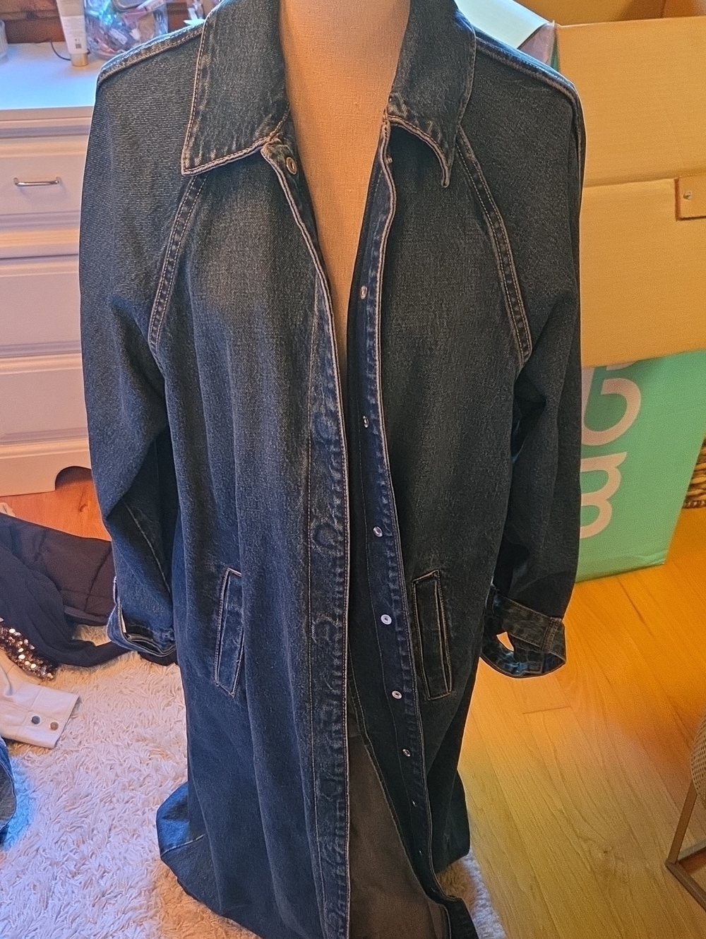 Zara Dark Blue Denim Long Jacket
